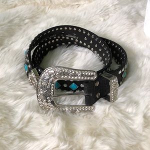 Nocona Turquoise & Rhinestone Leather Western Belt